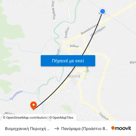 Βιομηχανική Περιοχή Βέροιας to Πανόραμα (Προάστιο Βέροιας) map