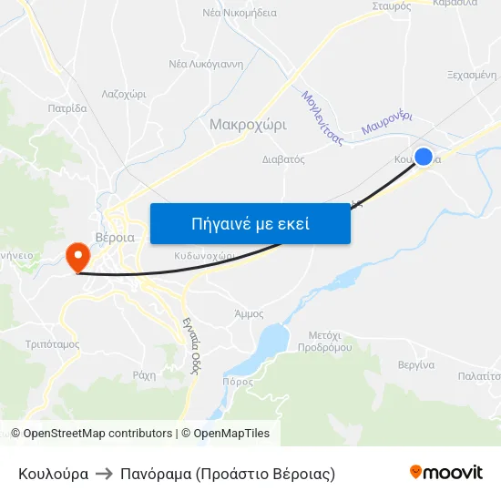 Κουλούρα to Πανόραμα (Προάστιο Βέροιας) map