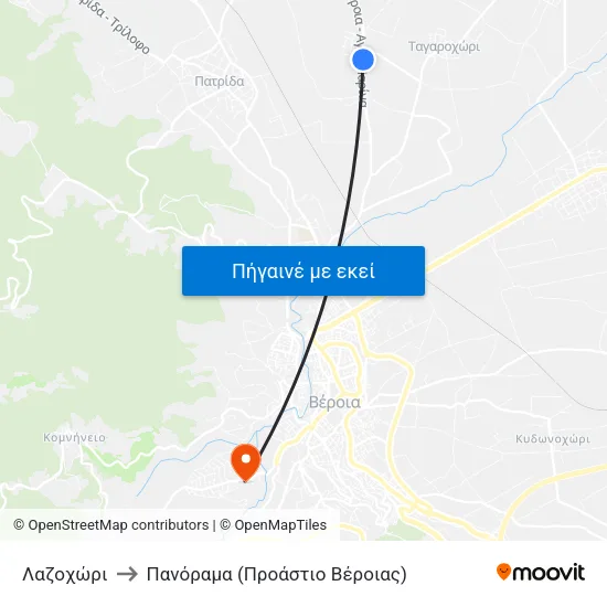 Λαζοχώρι to Πανόραμα (Προάστιο Βέροιας) map