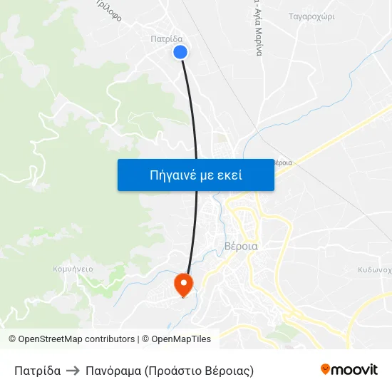 Πατρίδα to Πανόραμα (Προάστιο Βέροιας) map