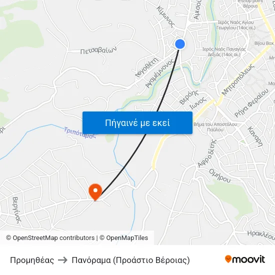 Προμηθέας to Πανόραμα (Προάστιο Βέροιας) map