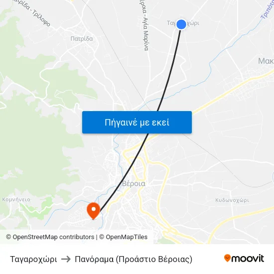 Ταγαροχώρι to Πανόραμα (Προάστιο Βέροιας) map