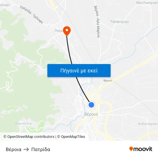 Βέροια to Πατρίδα map