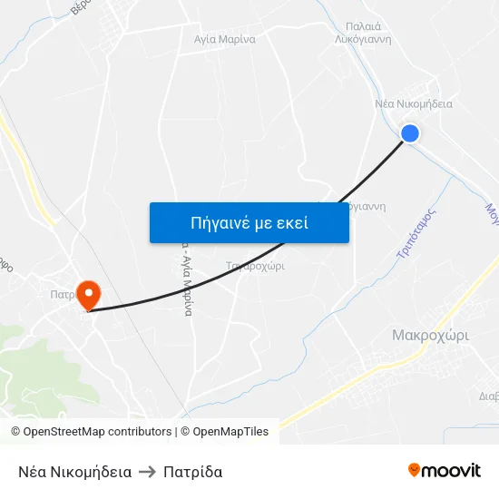 Νέα Νικομήδεια to Πατρίδα map