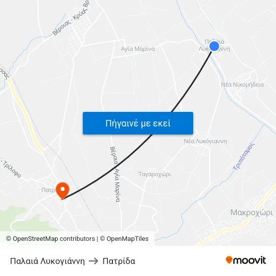 Παλαιά Λυκογιάννη to Πατρίδα map
