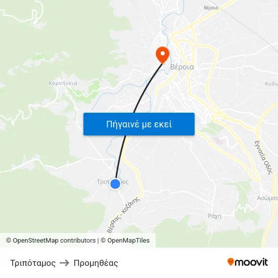Τριπόταμος to Προμηθέας map