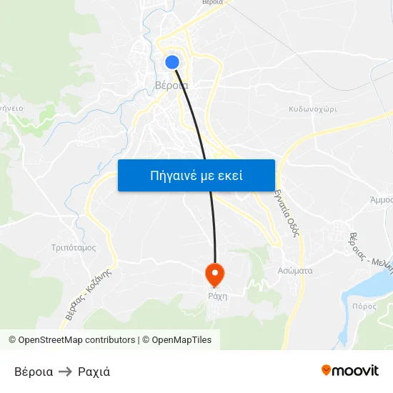 Βέροια to Ραχιά map