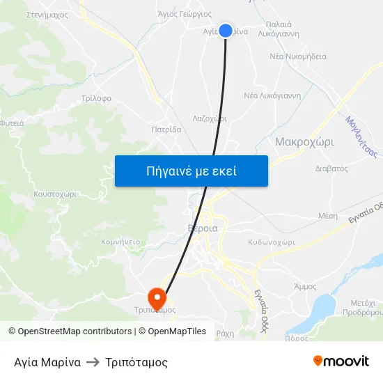 Αγία Μαρίνα to Τριπόταμος map
