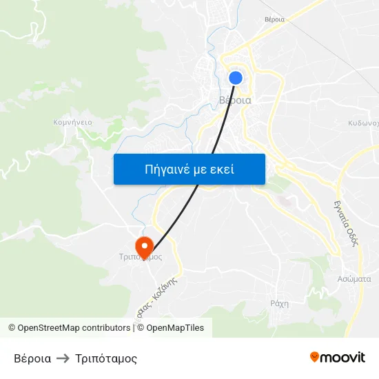 Βέροια to Τριπόταμος map