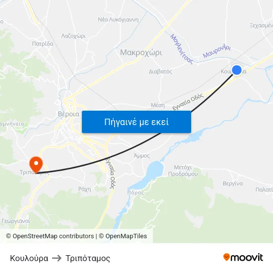Κουλούρα to Τριπόταμος map