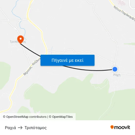 Ραχιά to Τριπόταμος map