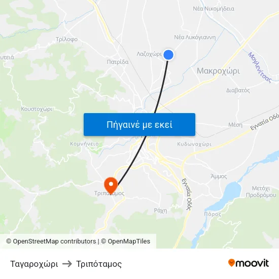 Ταγαροχώρι to Τριπόταμος map