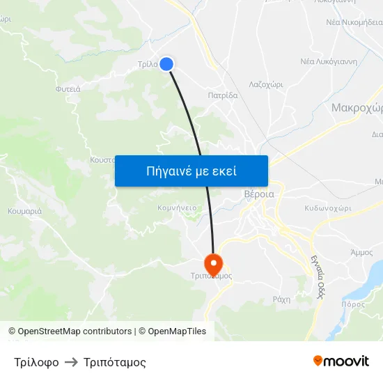 Τρίλοφο to Τριπόταμος map
