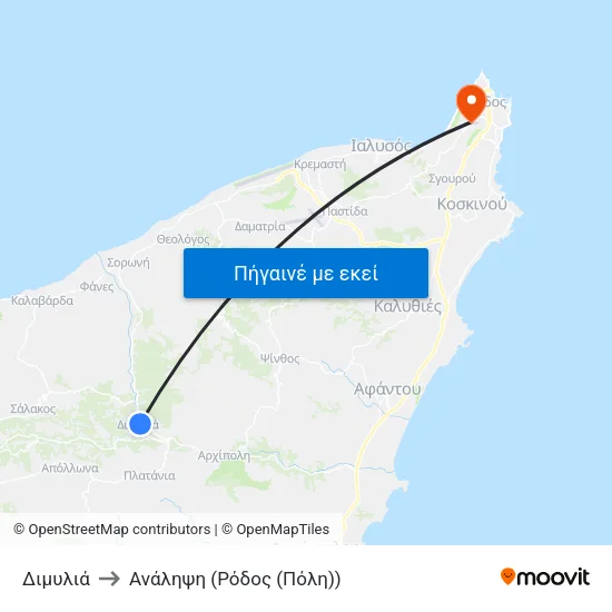 Διμυλιά to Ανάληψη (Ρόδος (Πόλη)) map