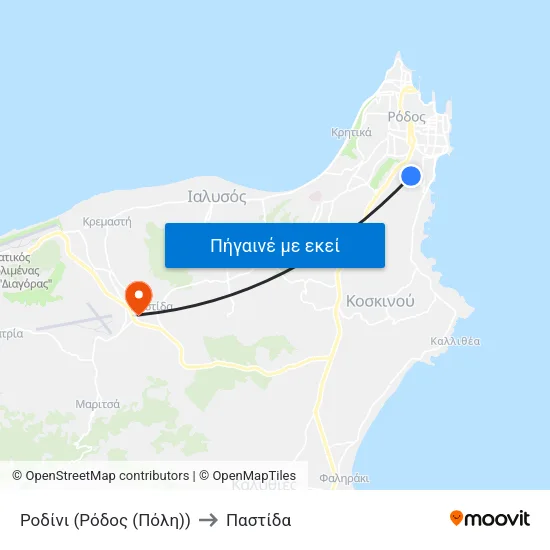 Ροδίνι (Ρόδος (Πόλη)) to Παστίδα map