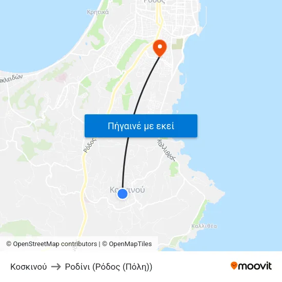 Κοσκινού to Ροδίνι (Ρόδος (Πόλη)) map