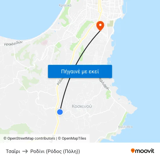 Τσαΐρι to Ροδίνι (Ρόδος (Πόλη)) map
