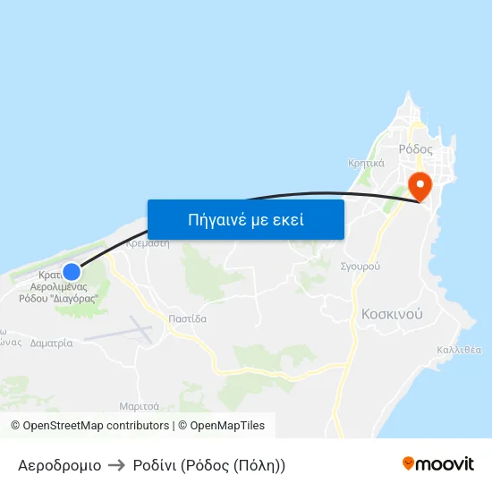 Αεροδρομιο to Ροδίνι (Ρόδος (Πόλη)) map