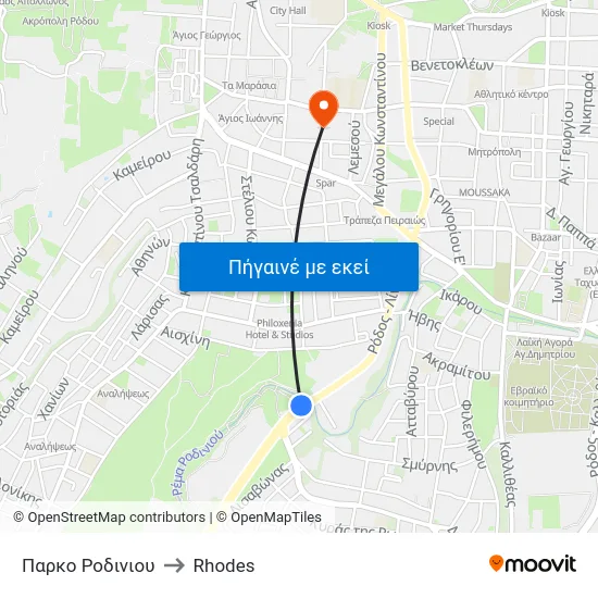 Παρκο Ροδινιου to Rhodes map
