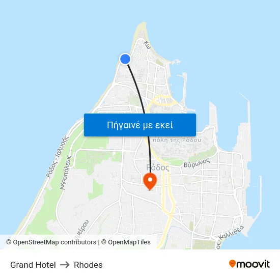 Grand Hotel to Rhodes map