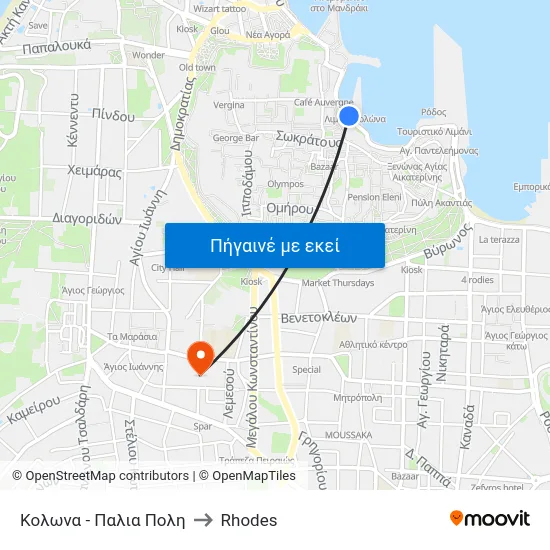 Κολωνα - Παλια Πολη to Rhodes map