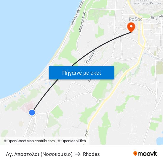 Αγ. Αποστολοι (Νοσοκομειο) to Rhodes map