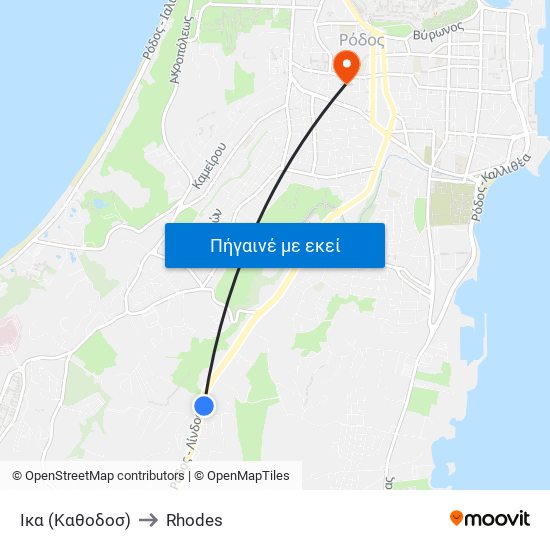 Ικα (Καθοδοσ) to Rhodes map