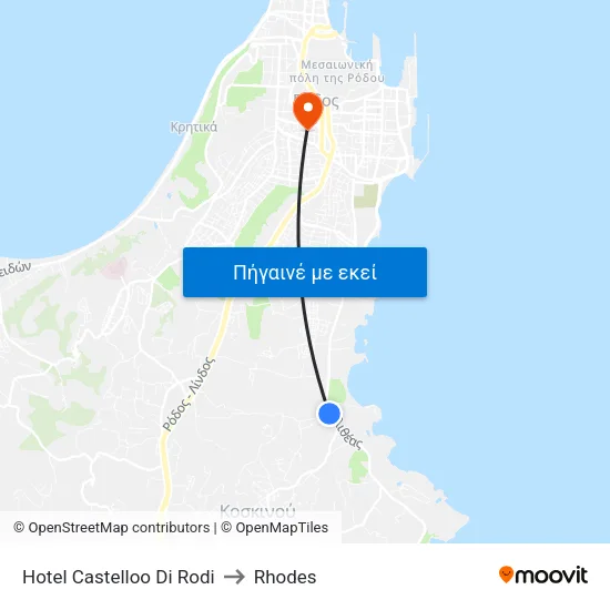 Hotel Castelloo Di Rodi to Rhodes map