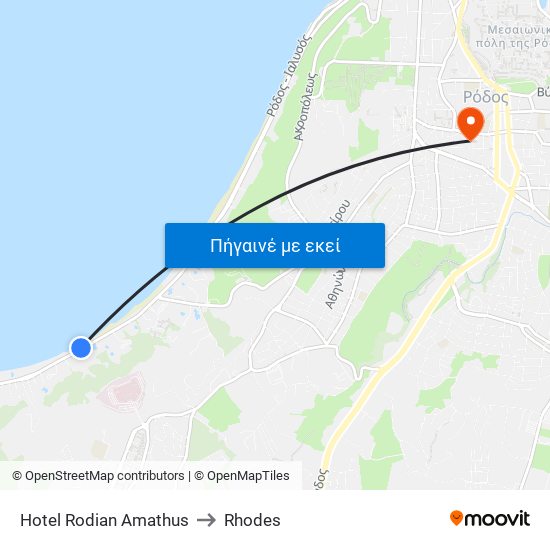 Hotel Rodian Amathus to Rhodes map