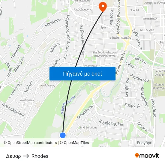 Δευαρ to Rhodes map