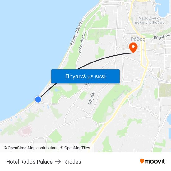 Hotel Rodos Palace to Rhodes map