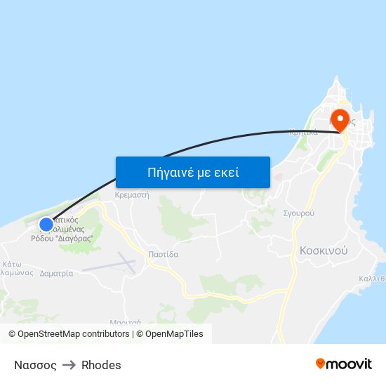 Νασσος to Rhodes map