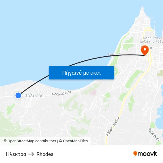 Ηλεκτρα to Rhodes map