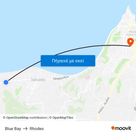 Blue Bay to Rhodes map