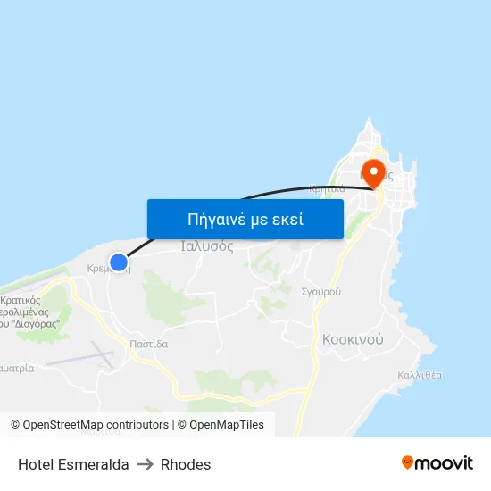 Hotel Esmeralda to Rhodes map