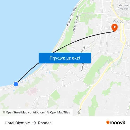 Hotel Olympic to Rhodes map