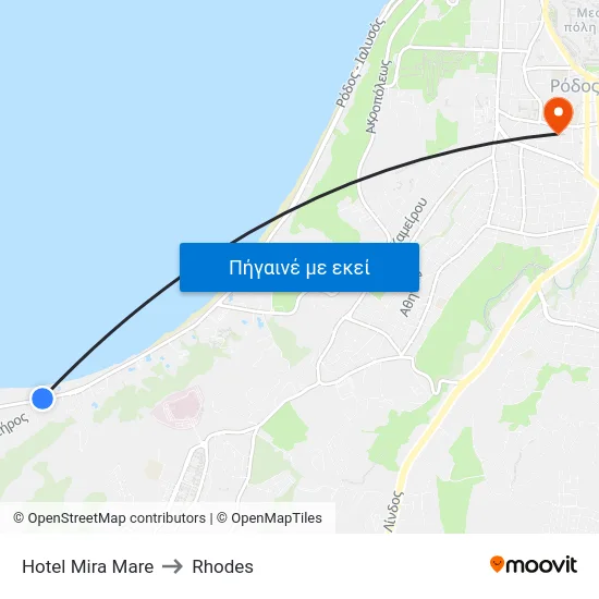 Hotel Mira Mare to Rhodes map