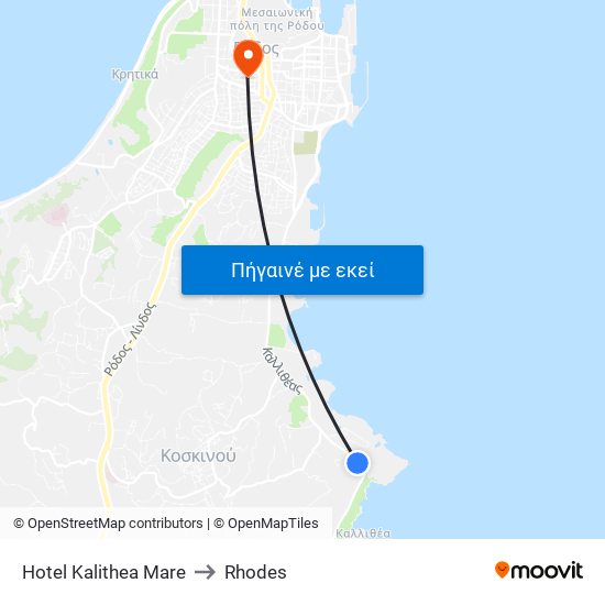 Hotel Kalithea Mare to Rhodes map