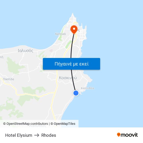 Hotel Elysium to Rhodes map