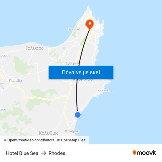 Hotel Blue Sea to Rhodes map