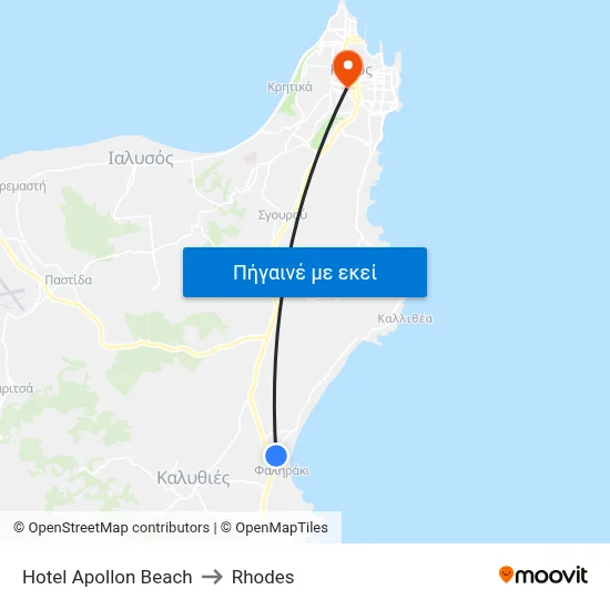 Hotel Apollon Beach to Rhodes map