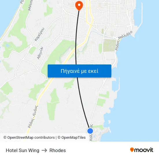 Hotel Sun Wing to Rhodes map