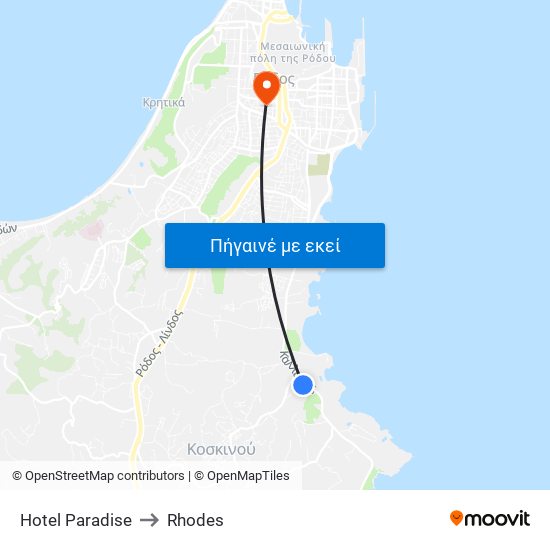 Hotel Paradise to Rhodes map