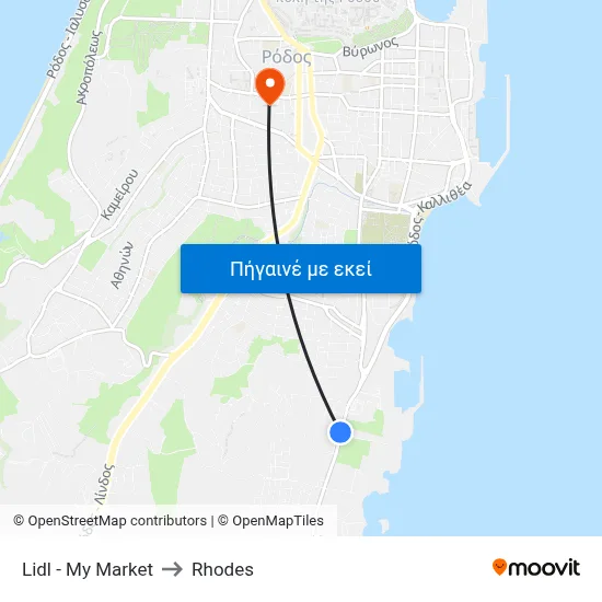 Lidl - My Market to Rhodes map
