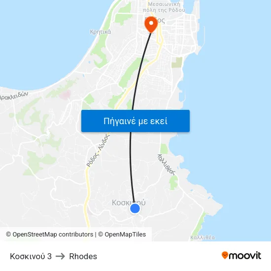 Κοσκινού 3 to Rhodes map
