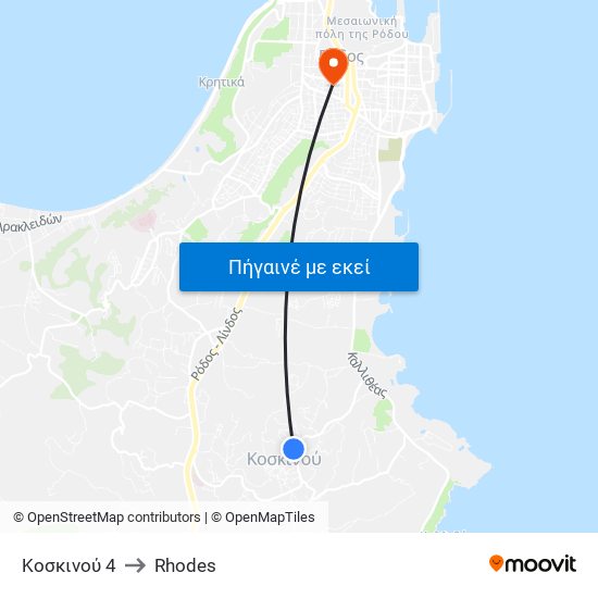 Κοσκινού 4 to Rhodes map