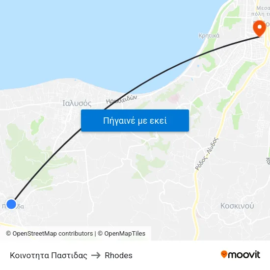 Κοινοτητα Παστιδας to Rhodes map