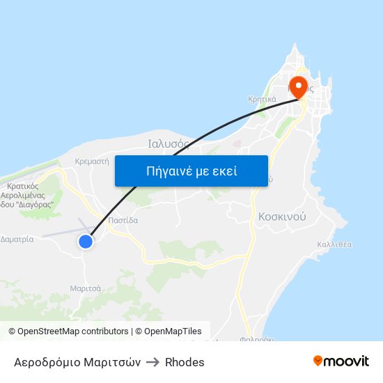 Αεροδρόμιο Μαριτσών to Rhodes map