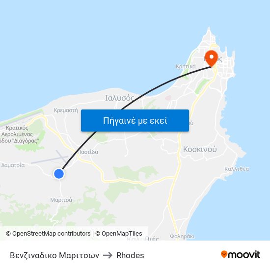 Βενζιναδικο Μαριτσων to Rhodes map