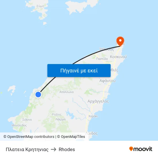 Πλατεια Κρητηνιας to Rhodes map